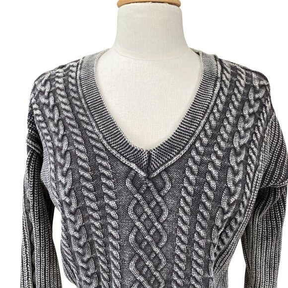 Aeropostale Cable Knit Grunge Crop Sweater Washed Out Mineral Wash Oversized-M - Picture 3 of 14